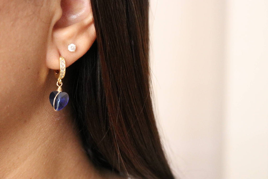 Blue Heart Hoop Earrings, Love earrings, Huggie earrings, Mini hoop earrings, Minimalist Earrings, valentine's day, Gifts for Women