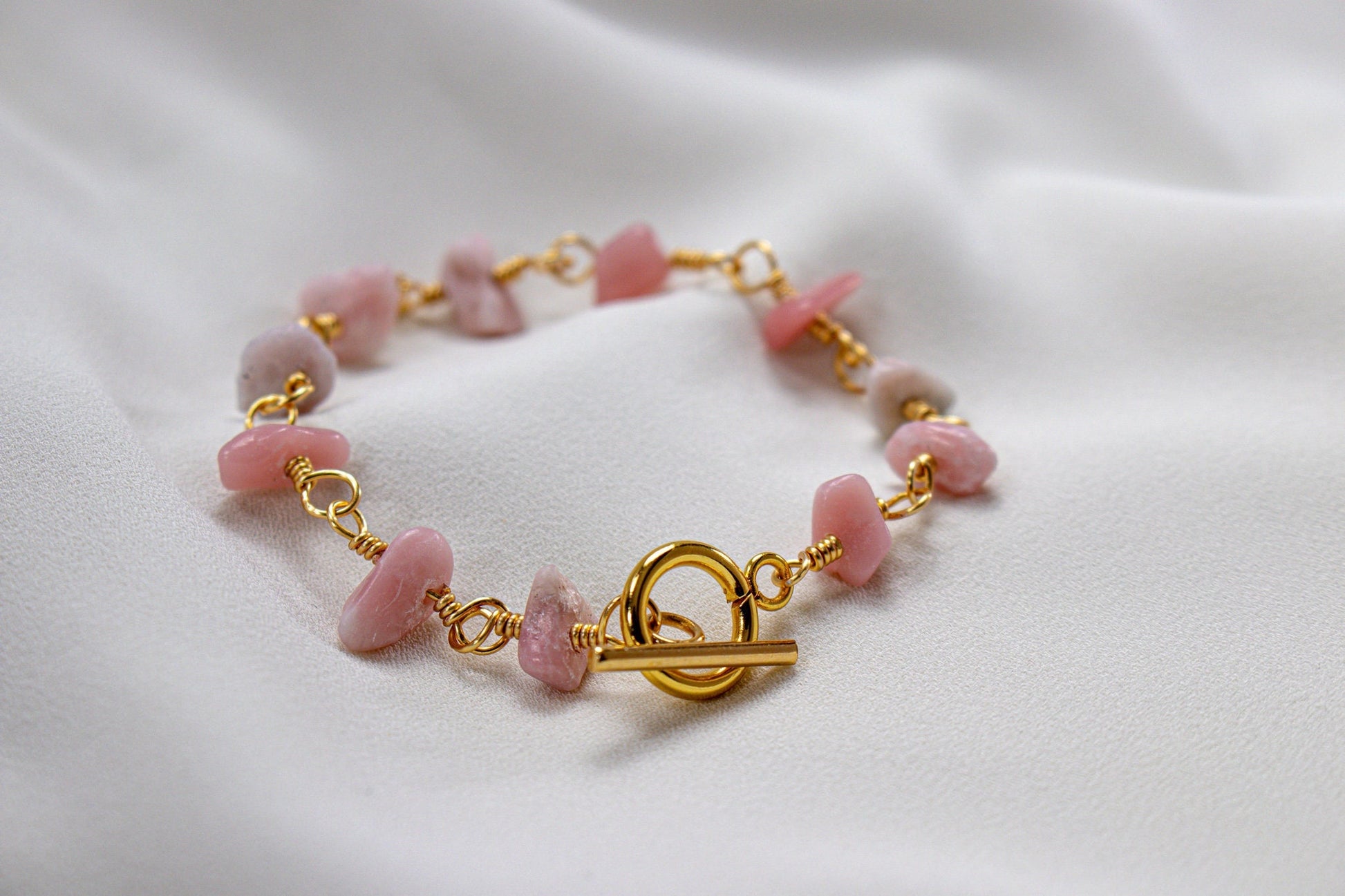 Dainty Pink Opal Bracelet, Dainty Gold Bracelet, Stoned bracelet, Bracelet Minimalistic, Hers bracelet, Bracelet-Mom,Birthday Gifts Bracelet
