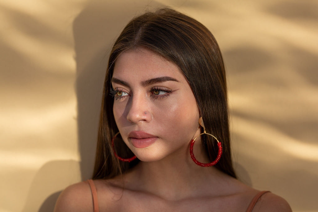 Chunky hoop earrings, Beade earrings,Thick hoop earrings, Gold filled hoop earrings, chunky gold earrings hoops, summer earrings hoops,