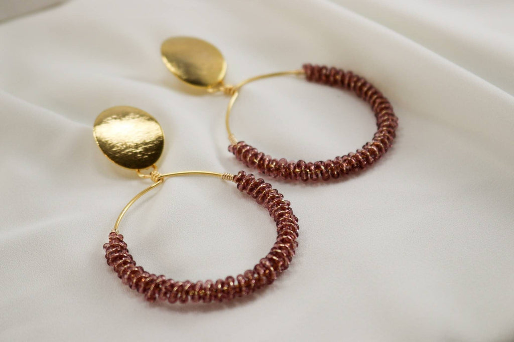 Colorful Beaded hoops, Large hoop earrings, gold filled hoops, statement earrings, seed bead hoops, colorful earrings, gift for friend