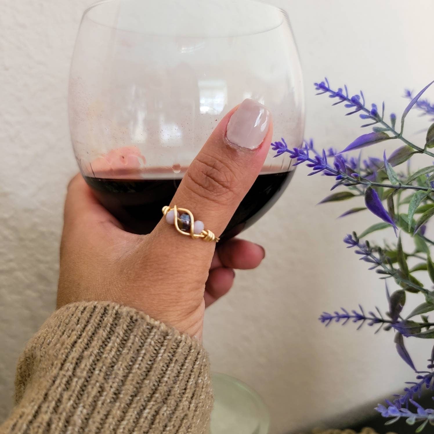 Wire wrapped ring, Wire wrapped crystal ring, Crystal rings gold, Crystal Wire Wrapped Ring, Thin Gold Ring, midi ring, christmas  gifte