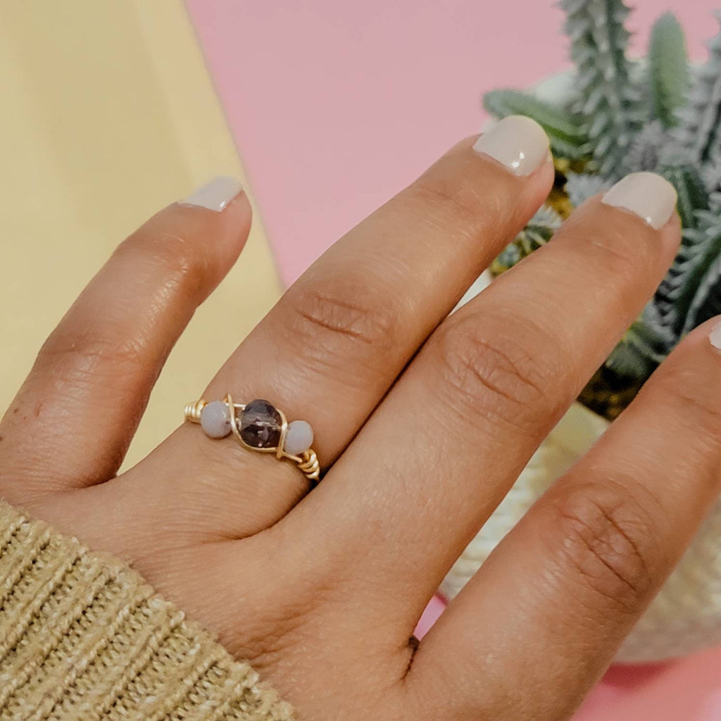 Wire wrapped ring, Wire wrapped crystal ring, Crystal rings gold, Crystal Wire Wrapped Ring, Thin Gold Ring, midi ring, christmas  gifte