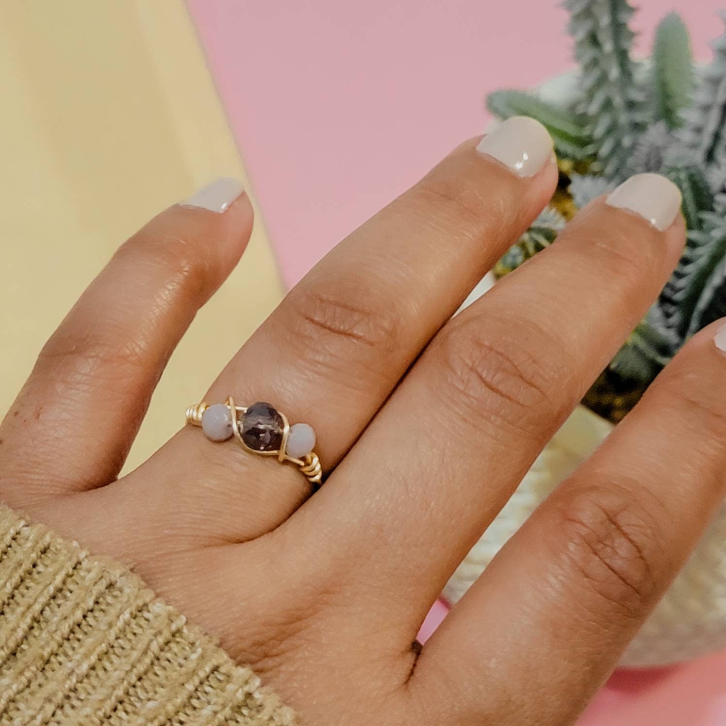 Wire wrapped ring, Wire wrapped crystal ring, Crystal rings gold, Crystal Wire Wrapped Ring, Thin Gold Ring, midi ring, christmas  gifte
