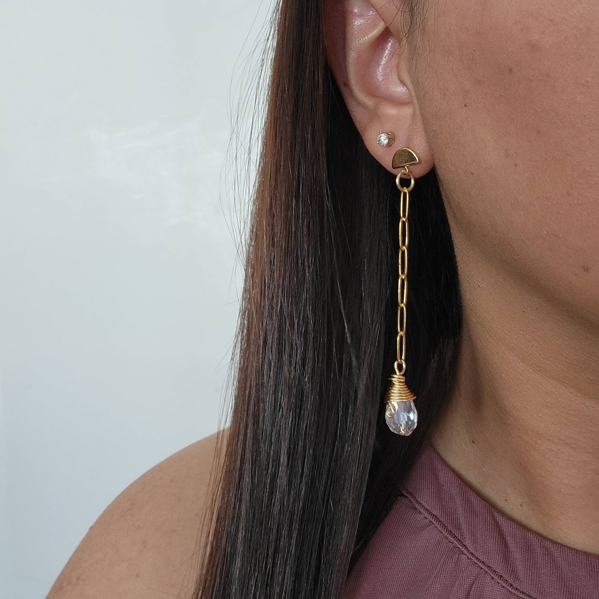 Long chain earring, Minimalist Chain Threader Earrings, stacking earrings, ear threader, chain threader, dainty earrings, crystal threaders