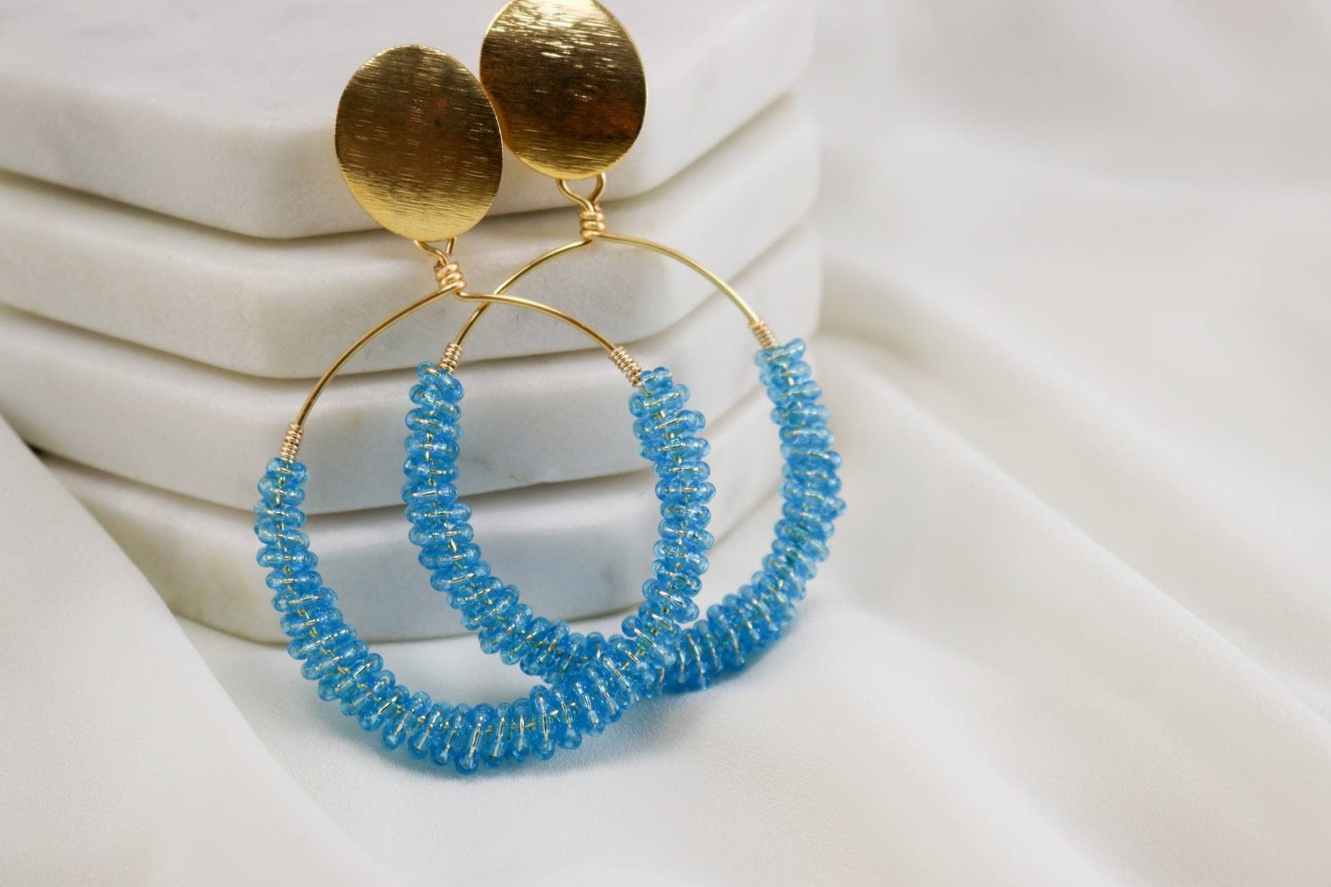 Beaded Hoop gold Chunky, seed bead earrings, Chunky hoop earrings, Large hoop earrings, Gold filled hoop earrings hoop beaded earrings