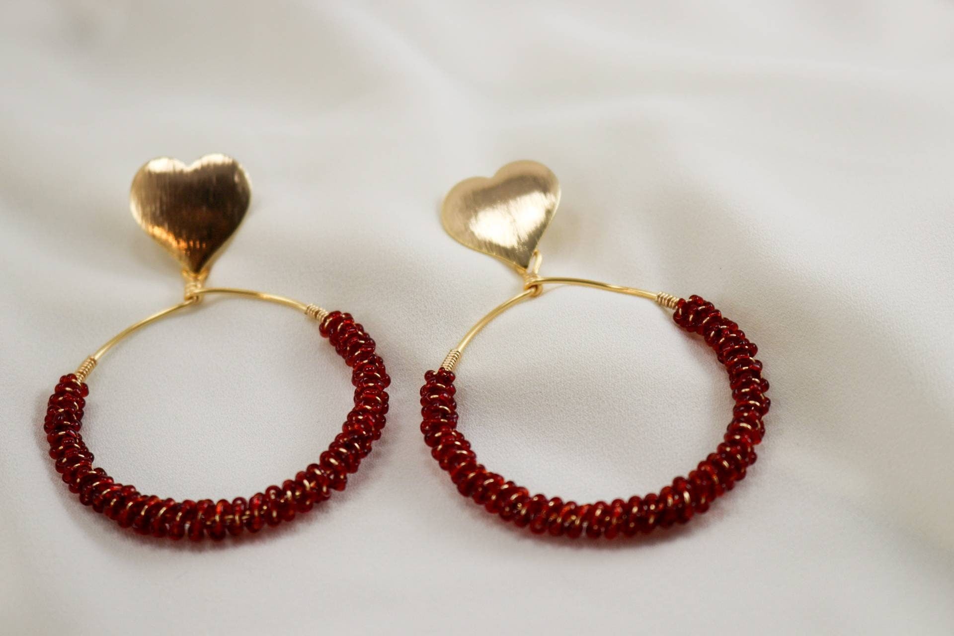 Seed bead earrings, Beaded Hoop Earrings,Chunky hoop earrings, Large hoop earrings, Gold Thick Hoop Earrings, Gold filled hoop earrings