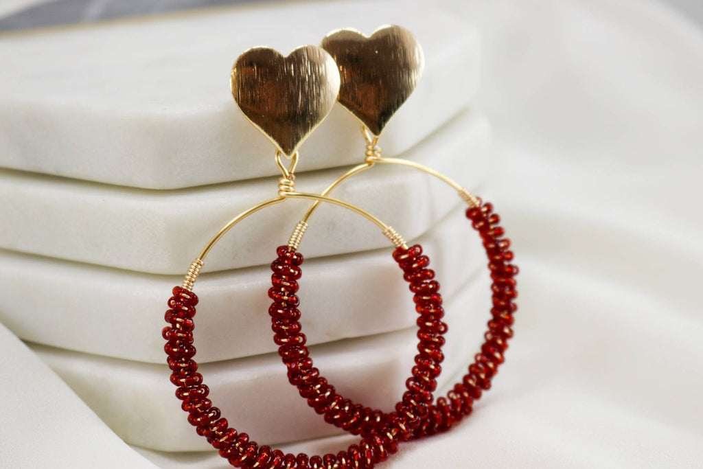 Seed bead earrings, Beaded Hoop Earrings,Chunky hoop earrings, Large hoop earrings, Gold Thick Hoop Earrings, Gold filled hoop earrings