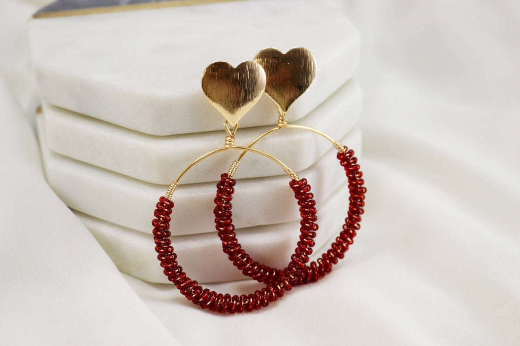 Seed bead earrings, Beaded Hoop Earrings,Chunky hoop earrings, Large hoop earrings, Gold Thick Hoop Earrings, Gold filled hoop earrings