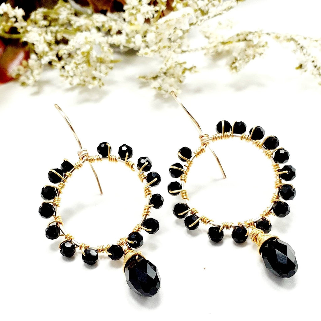 Black hoop earrings for women,Hoop earrings with charm, Gold filled hoop earrings, trendy hoop earrings, gold black hoops, everyday earrings