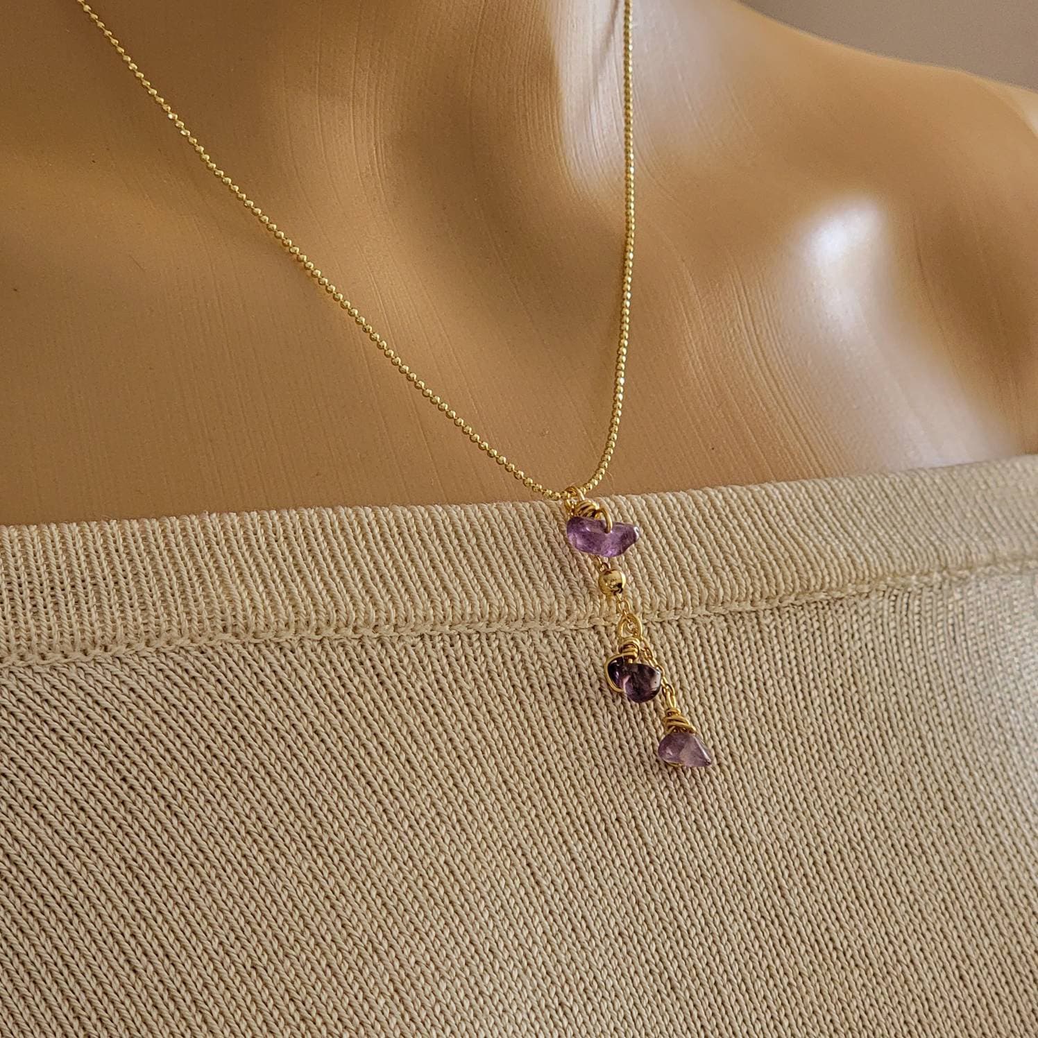 Amethyst necklace, Raw Amethyst Beaded Necklace, thin chain necklace, amethyste necklace, amethyst quartz necklace, birthday giftful gift