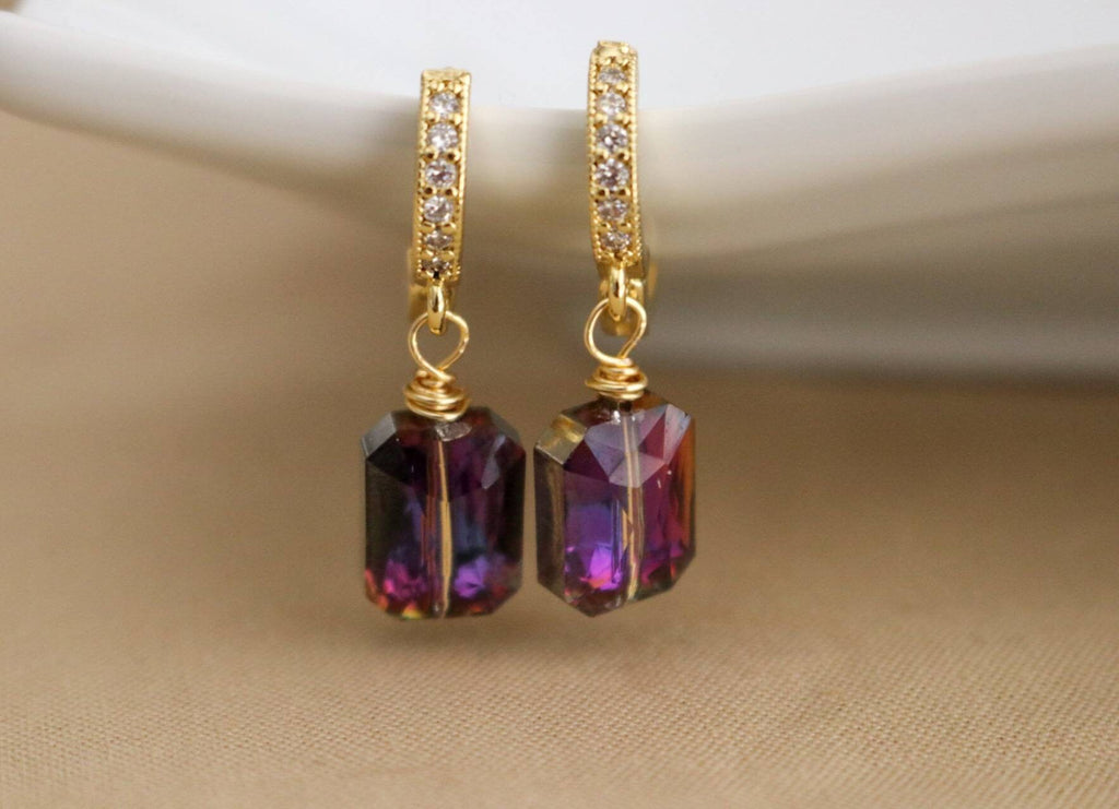 Crystal earrings hoops, diamond earrings, Huggie hoop earrings, Small hoop earrings, Hoop earring with charm, valentines gifts diamond hoops