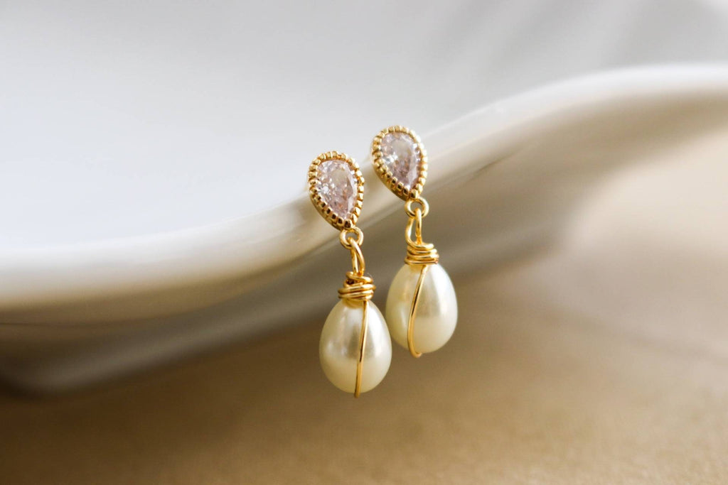 Pearl drop earrings, pearl gifted earring, pearl earring drops, dainty earrings huggie, weddings- giftful, gifted bride giftful, gifte gift