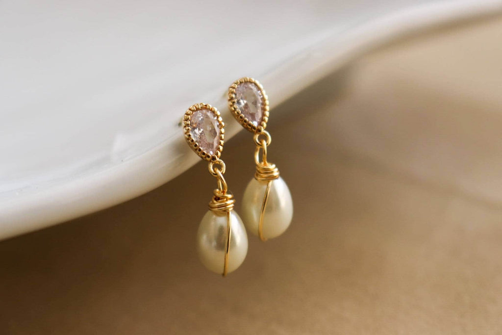 Pearl drop earrings, pearl gifted earring, pearl earring drops, dainty earrings huggie, weddings- giftful, gifted bride giftful, gifte gift