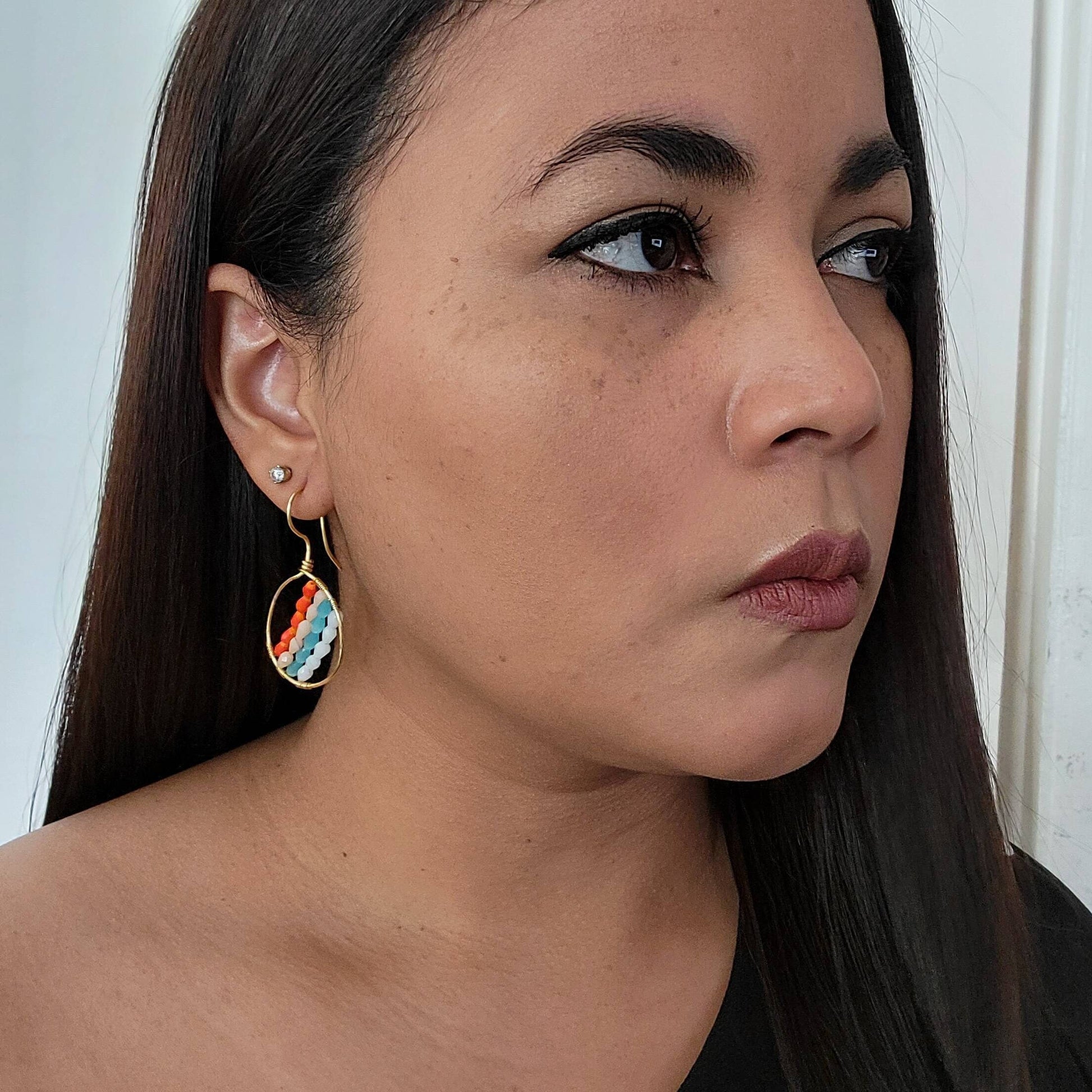 Rainbow huggie hoop earrings, Thin hoop earrings, colorful hoops, gift for- her, wedding gifted, maid-of-honor gift, mama gifte,wife  gifted
