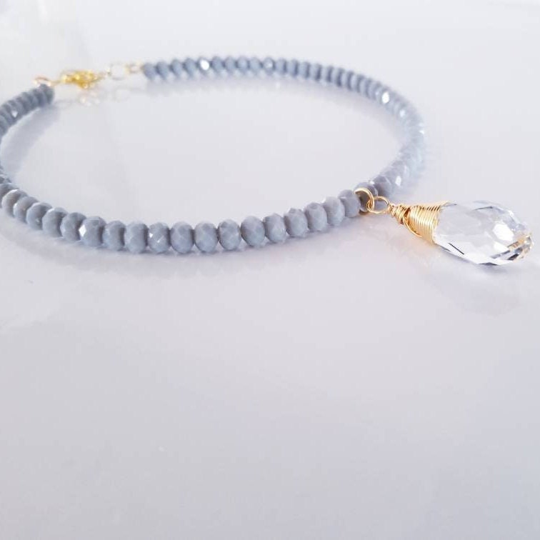Crystal Choker necklace, Delicate stone Choker, Beaded Necklace, Birthday Gift, Stone Wire Wrapped, Stone Beaded Choker, Gift for Daughter
