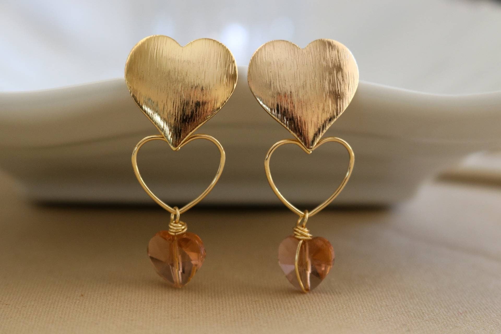 Dainty Earrings, Drop Heart earrings, Earrings Drops, Dropping Earrings, Tiny Gold Earring, Earrings Lovely, Mom-gifted, gifts for-her