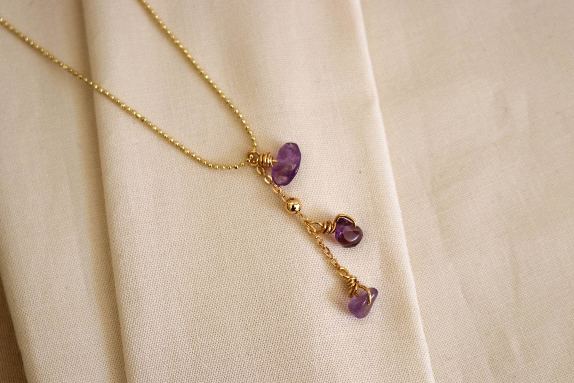 Amethyst necklace, Raw Amethyst Beaded Necklace, thin chain necklace, amethyste necklace, amethyst quartz necklace, birthday giftful gift