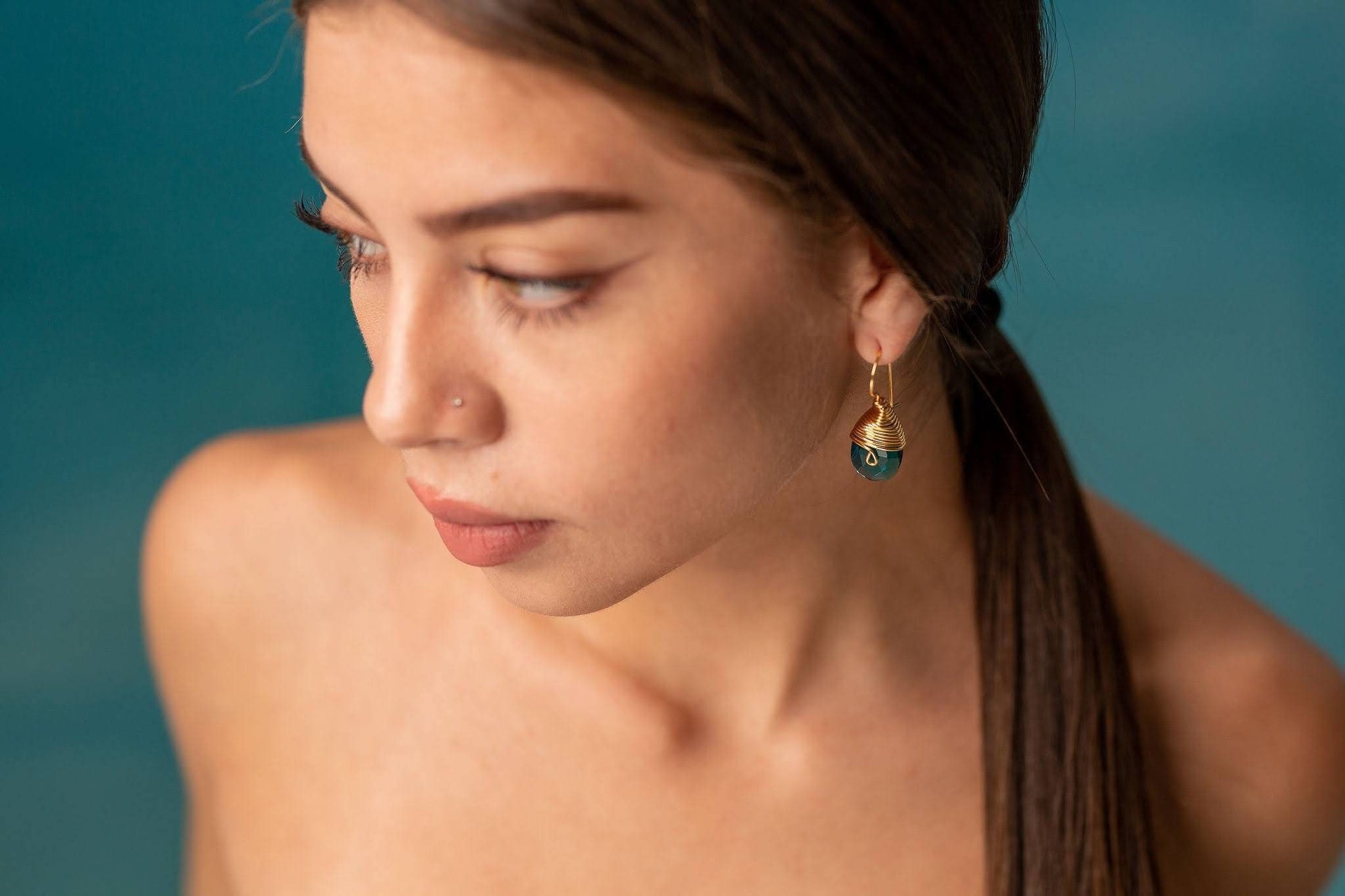 Tear drop earrings, Green Drop Earrings, Bridal Green Drop Earrings, Boho bride earrings, Bridesmaids Earrings, Mothers day gift