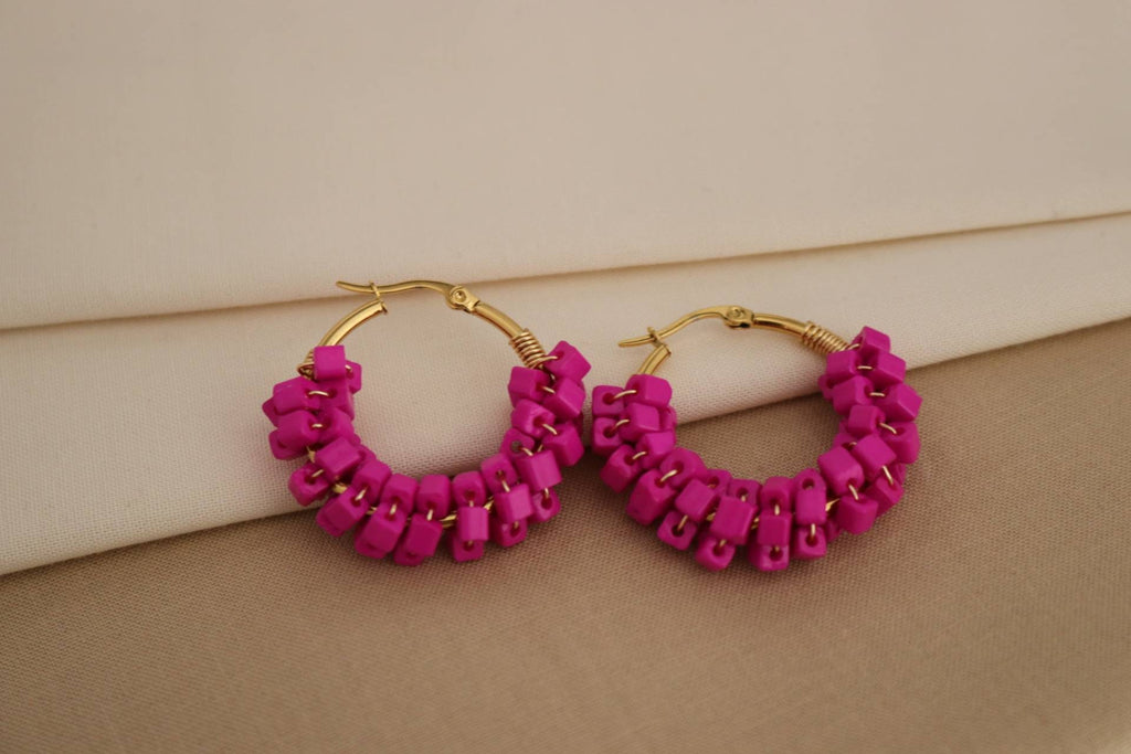 Hot Pink Earrings, thick hoop earrings, Chunky hoop earrings Gold filled hoops, Fuchsia Earrings, gift for- her, summer gifts, beach giftful