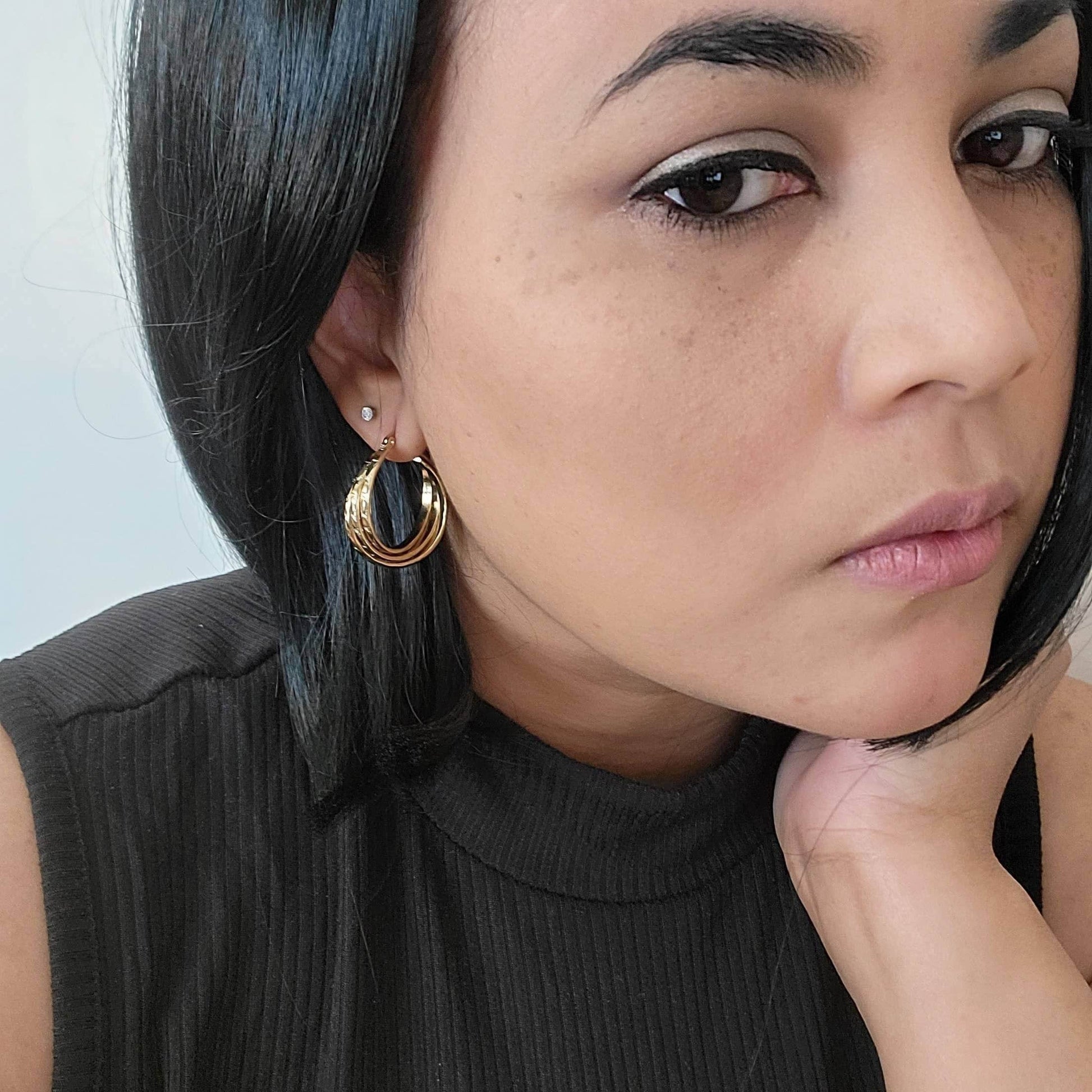 Triple Hoop Earrings, Gold hoop earrings, Knot earrings,Thick hoop earrings, Chunky gold hoops earrings, Triple band hoops, gold triple hoop