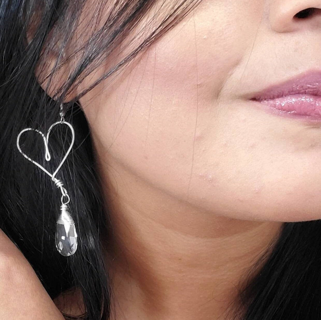Valentins earring, Clear crystal earrings, Heart hoop earrings, Heart shaped earrings, Clear Silver Earrings, valentine earrings gifted
