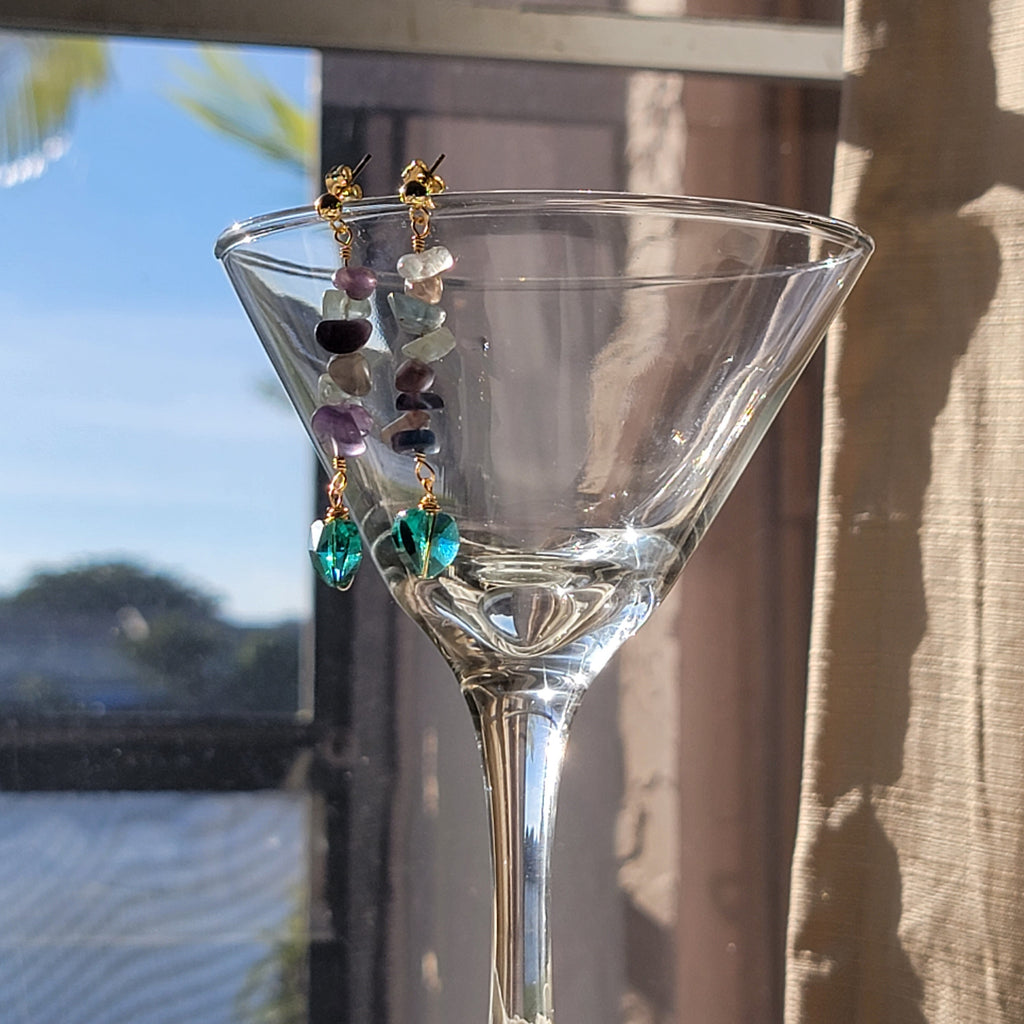 Fluorite Rainbow Earrings Raw