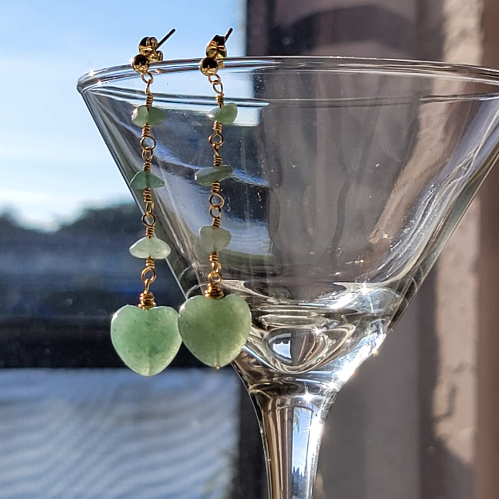 Heart Aventurine Earrings, drop earrings, Raw stone earrings, Raw crystal earrings, Heartful earrings, gifted earrings valentine's gift