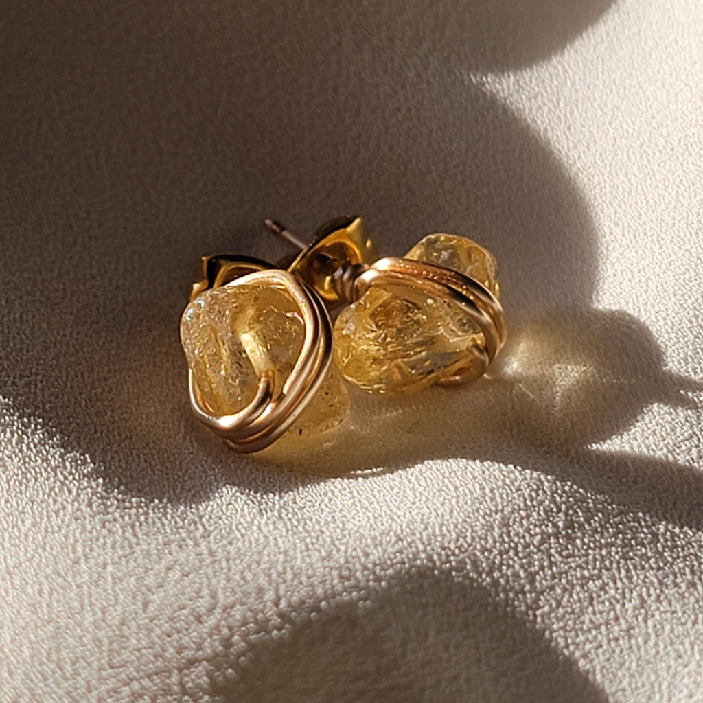 Natural Citrine Crystal Stud Earrings, Raw crystal earrings, Lightweight earrings, November Birthstone Earrings, Raw stud earrings