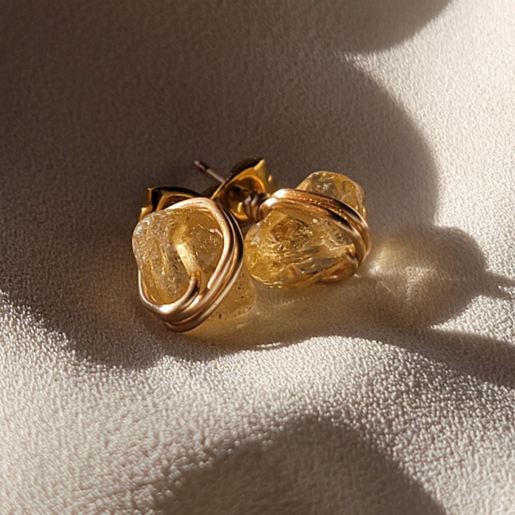 Natural Citrine Crystal Stud Earrings, Raw crystal earrings, Lightweight earrings, November Birthstone Earrings, Raw stud earrings