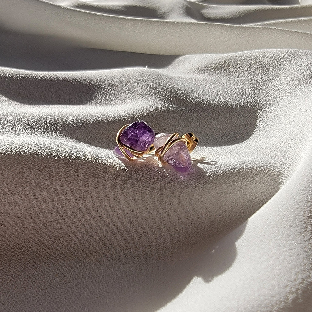 Amethyst Stud Earrings, Raw Amethyst Earrings, Purple Quartz Gemstone Earrings, Raw Crystal earrings, mothers day gift, gift for mom