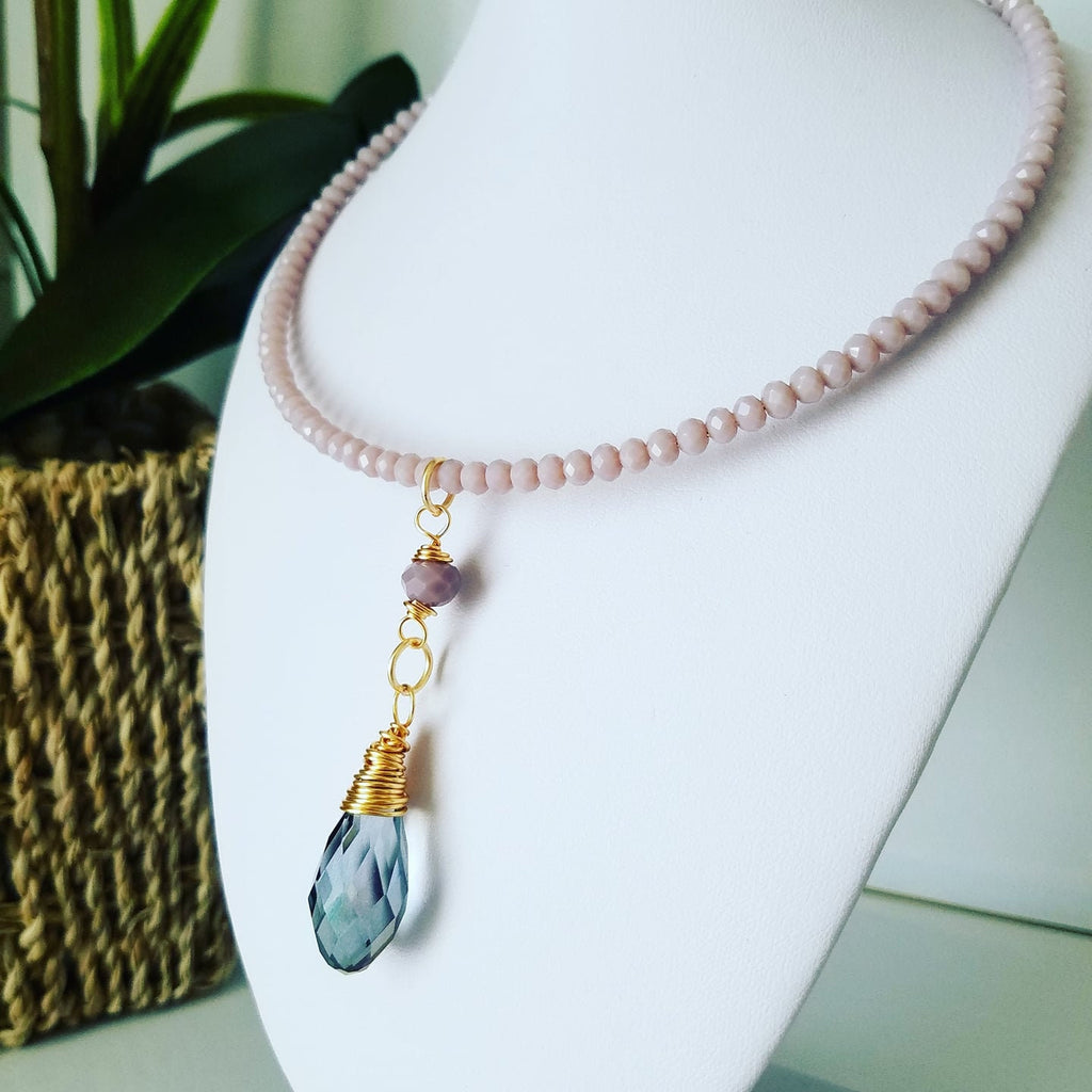Choker Dainty crystal choker necklace, Delicate Gemstone Choker, Beaded Necklace, Birthday Gift for mom, Stone Wire Wrapped, Beaded Choker