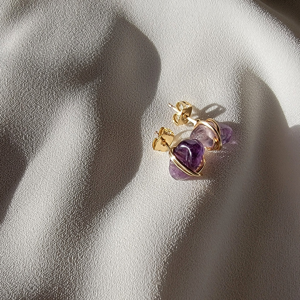 Amethyst Stud Earrings, Raw Amethyst Earrings, Purple Quartz Gemstone Earrings, Raw Crystal earrings, mothers day gift, gift for mom