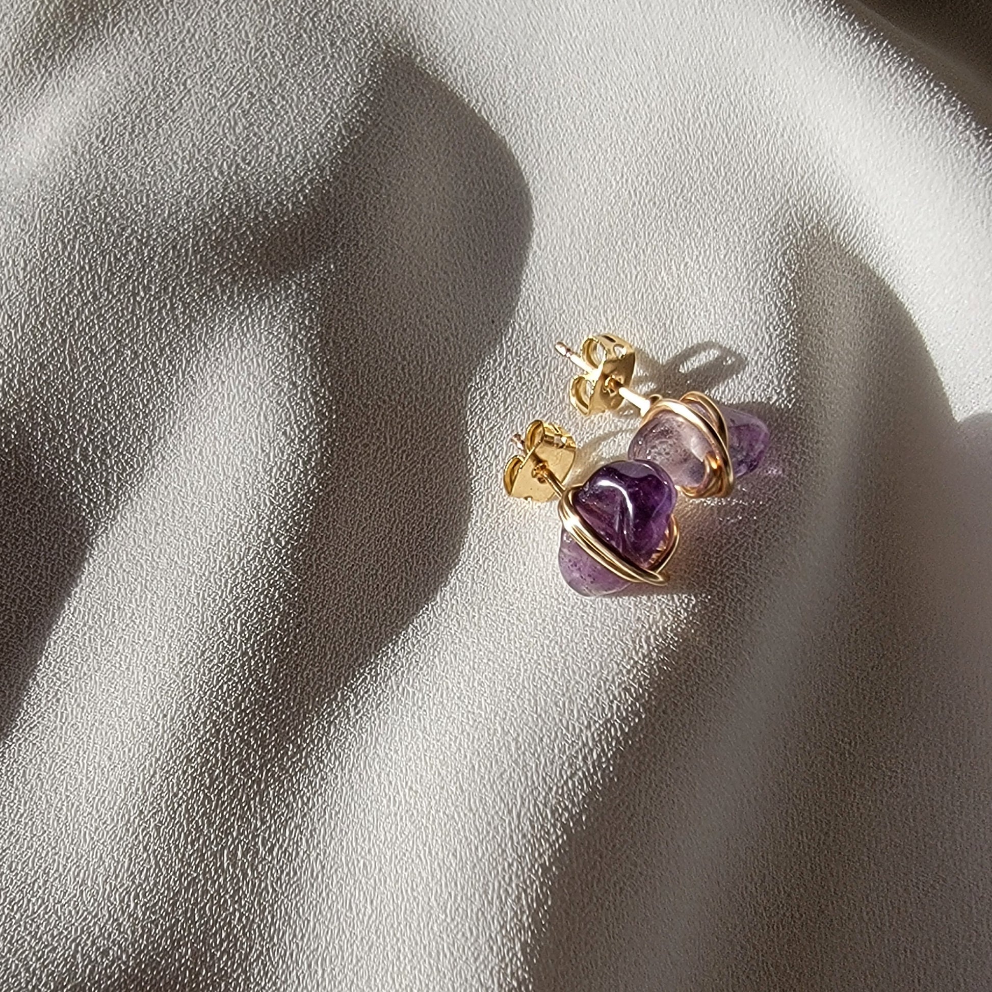 Amethyst Stud Earrings, Raw Amethyst Earrings, Purple Quartz Gemstone Earrings, Raw Crystal earrings, mothers day gift, gift for mom