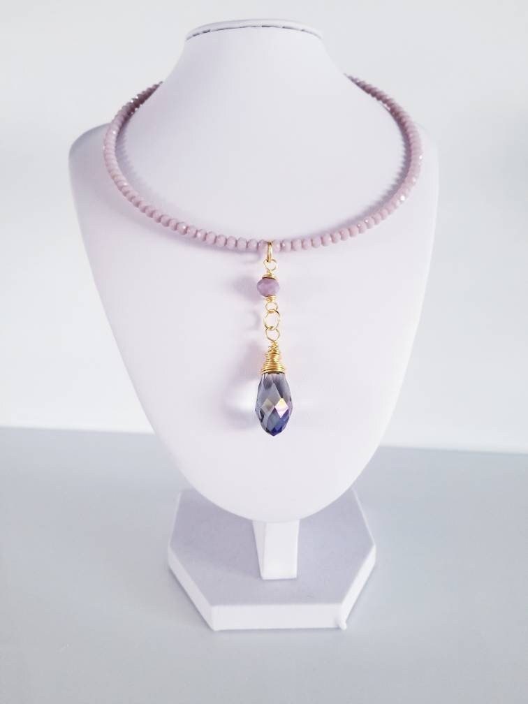 Choker Dainty crystal choker necklace, Delicate Gemstone Choker, Beaded Necklace, Birthday Gift for mom, Stone Wire Wrapped, Beaded Choker