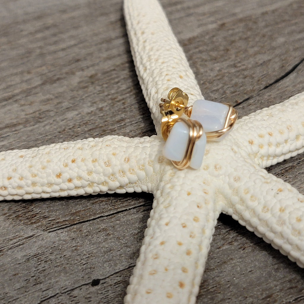 Dainty opal stud earrings, White opal studs, Tiny opal studs, Small stud earrings, Gold opal earrings, Clear crystal quartz post earrings