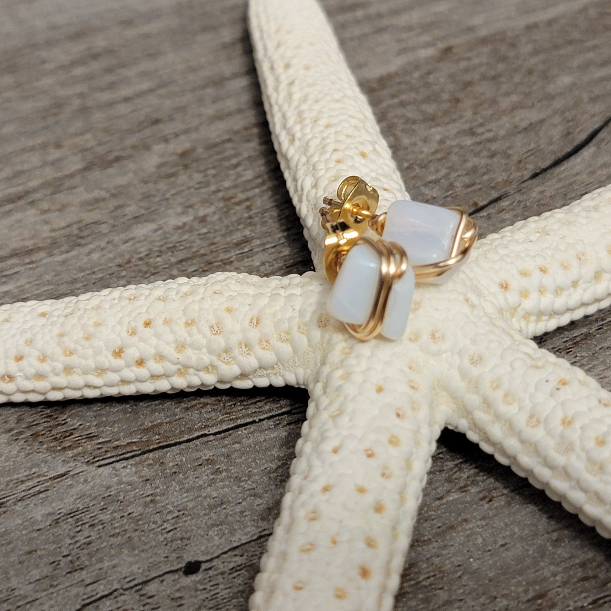 Dainty opal stud earrings, White opal studs, Tiny opal studs, Small stud earrings, Gold opal earrings, Clear crystal quartz post earrings