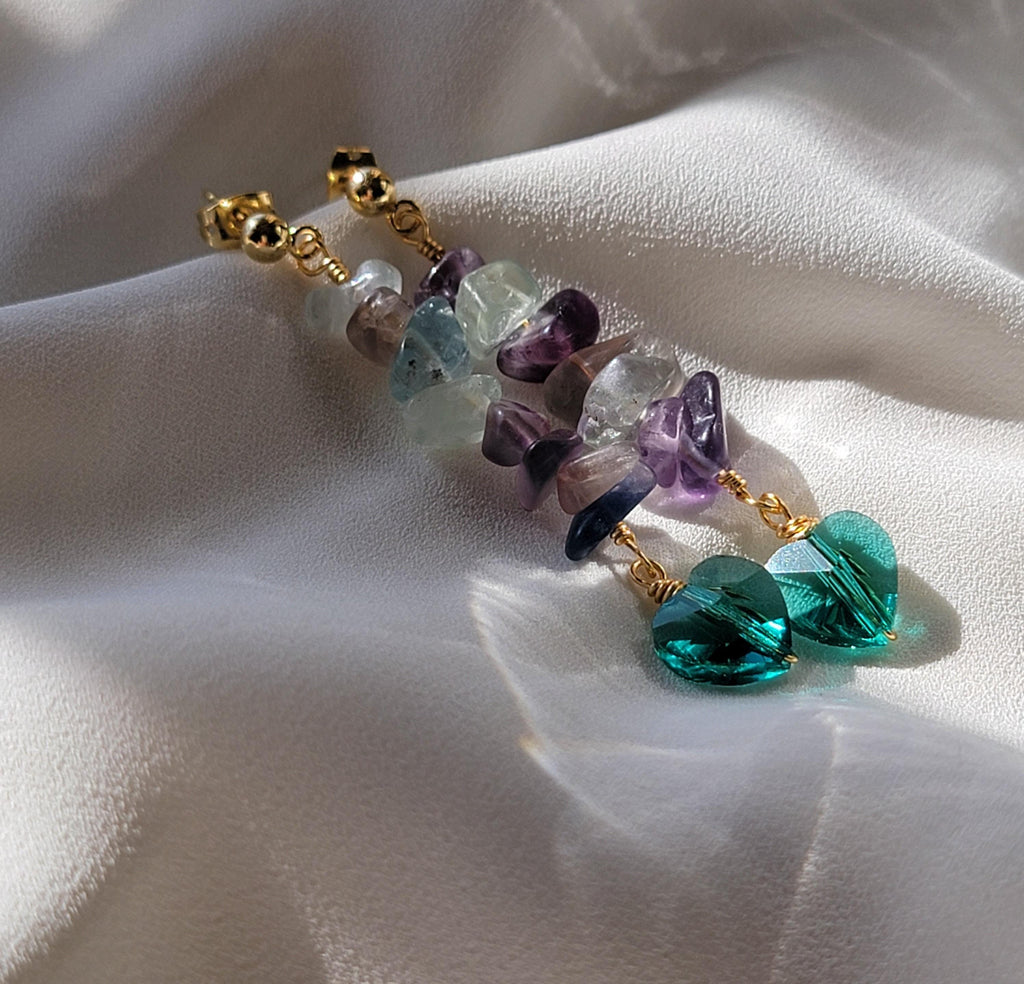 Fluorite Rainbow Earrings Raw