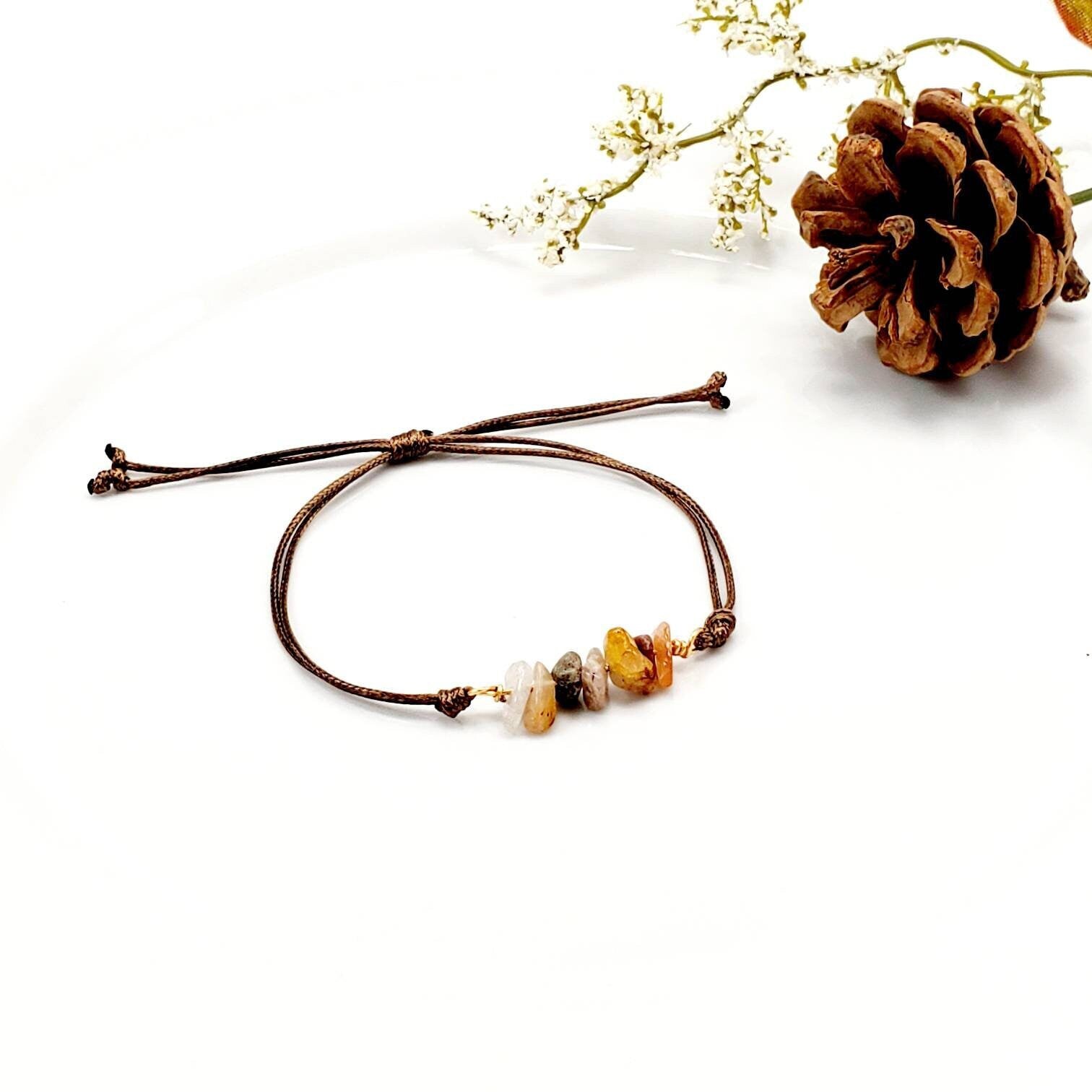 Rutilated Quartz Bracelet, Waterproof bracelet, Bracelet string, Wax bracelet, Crystal Bracelet, Minimalist bracelet, gifts for-her wife