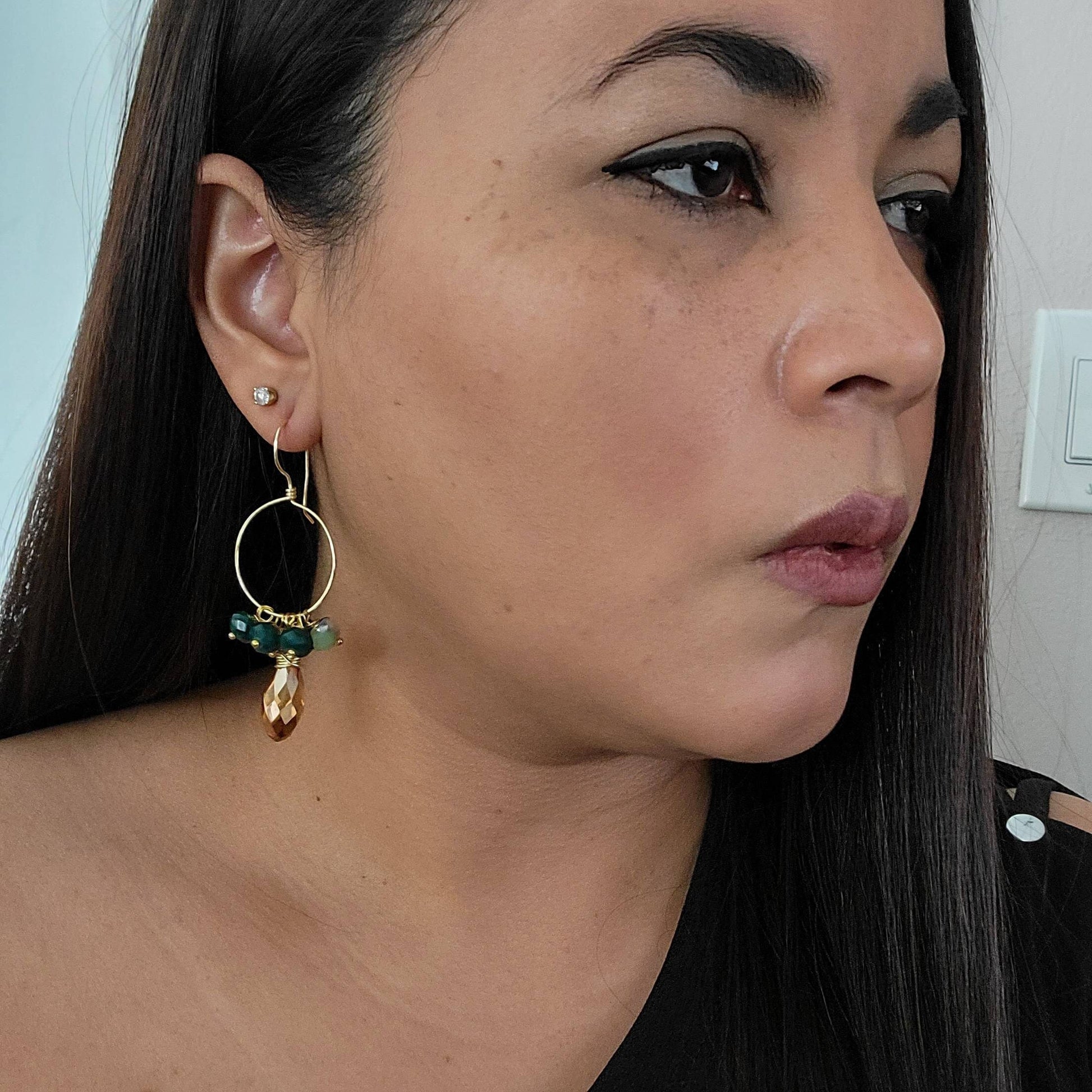 Crystal Hoop Earrings, Thin Hoop Earrings, Gold filled hoop earrings, Crystal Quartz Hoop Earrings, Gold Boho Hoops, Crystal Hoops