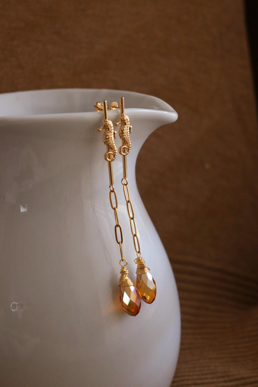 Threader Chain Earrings, Seahorse chic earrings, minimal earrings, dainty earrings, celestial hoops, cz chain earring, chain stud earring