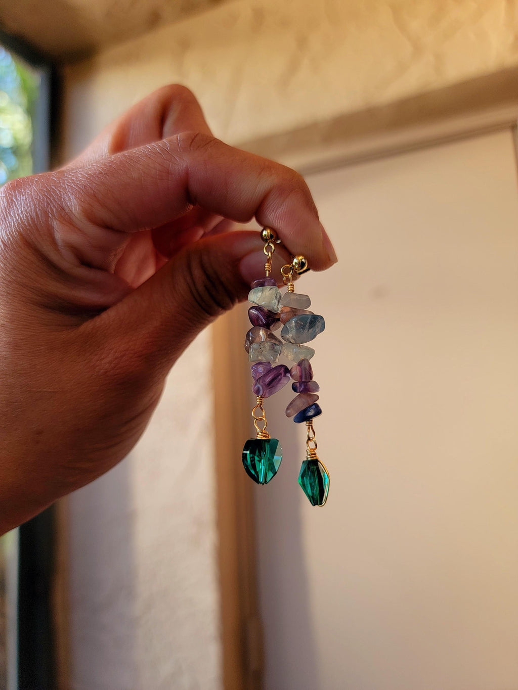 Fluorite Rainbow Earrings Raw