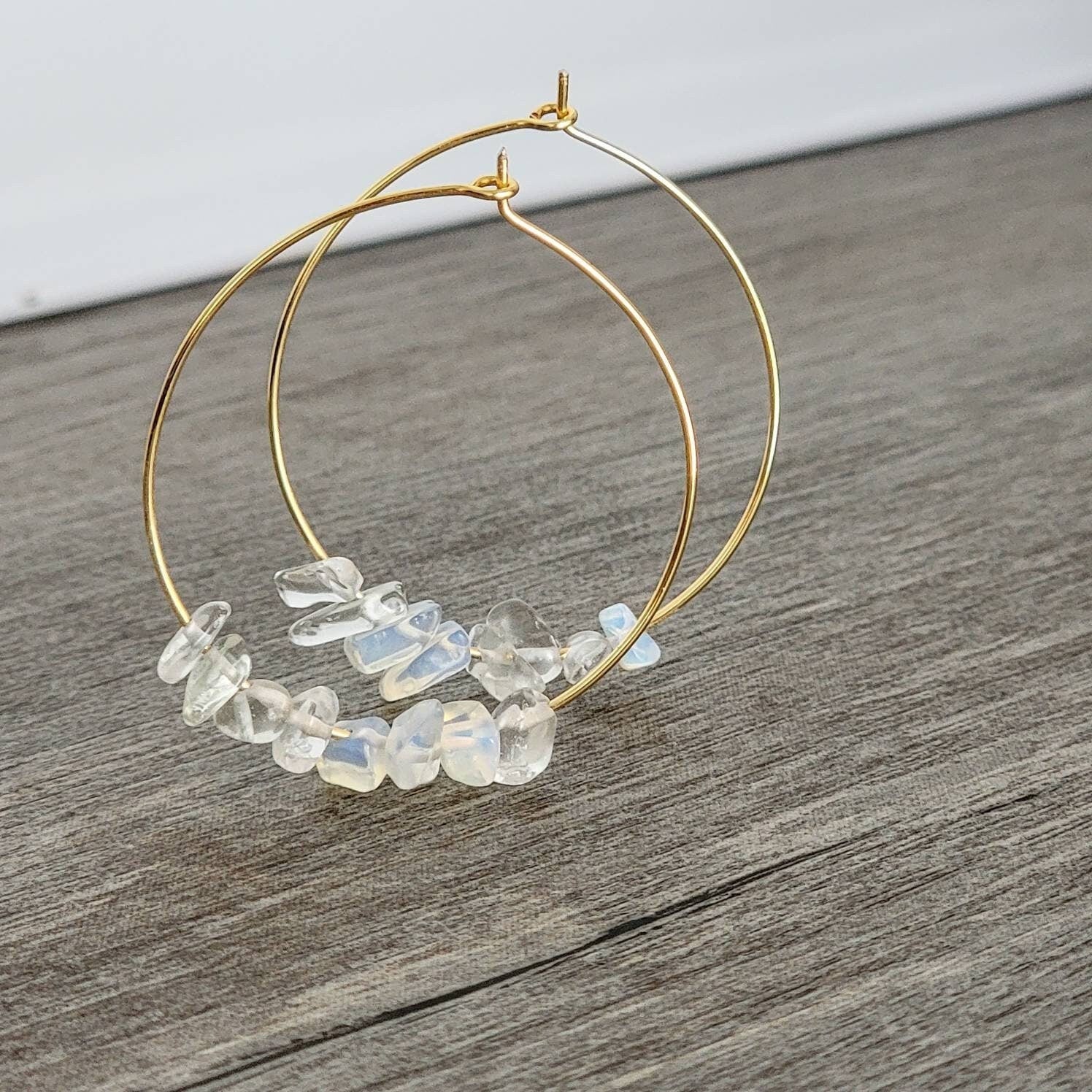 Opalite  Thin hoop earrings, Crystal hoop earrings, October birthstone earrings, Hoop Opalite Earrings, gifted earrings valentine's gift