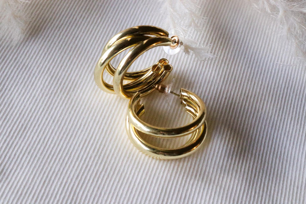 Triple Hoop Earrings, chunky thick hoop earrings, thick hoop silver earring,  chunky gold hoops, earring for hers, gifted mom giftful