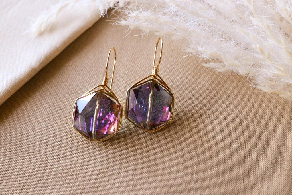 Dropping earring, Pentagon Earring, maid-of-honor gift, bridal earrings crystal, weddings- giftful, mama gifte, gift for- her,giftful sister