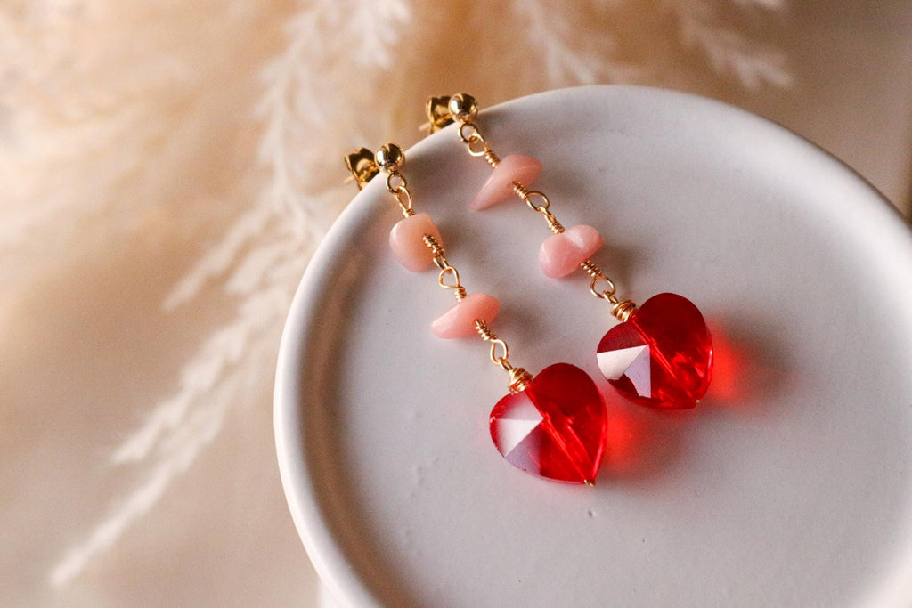 Heart drop earrings, Pink Opal earrings, valentins earrings, valentine earrings gifted, gifted earrings, giftful valentinesvalentine's gift,
