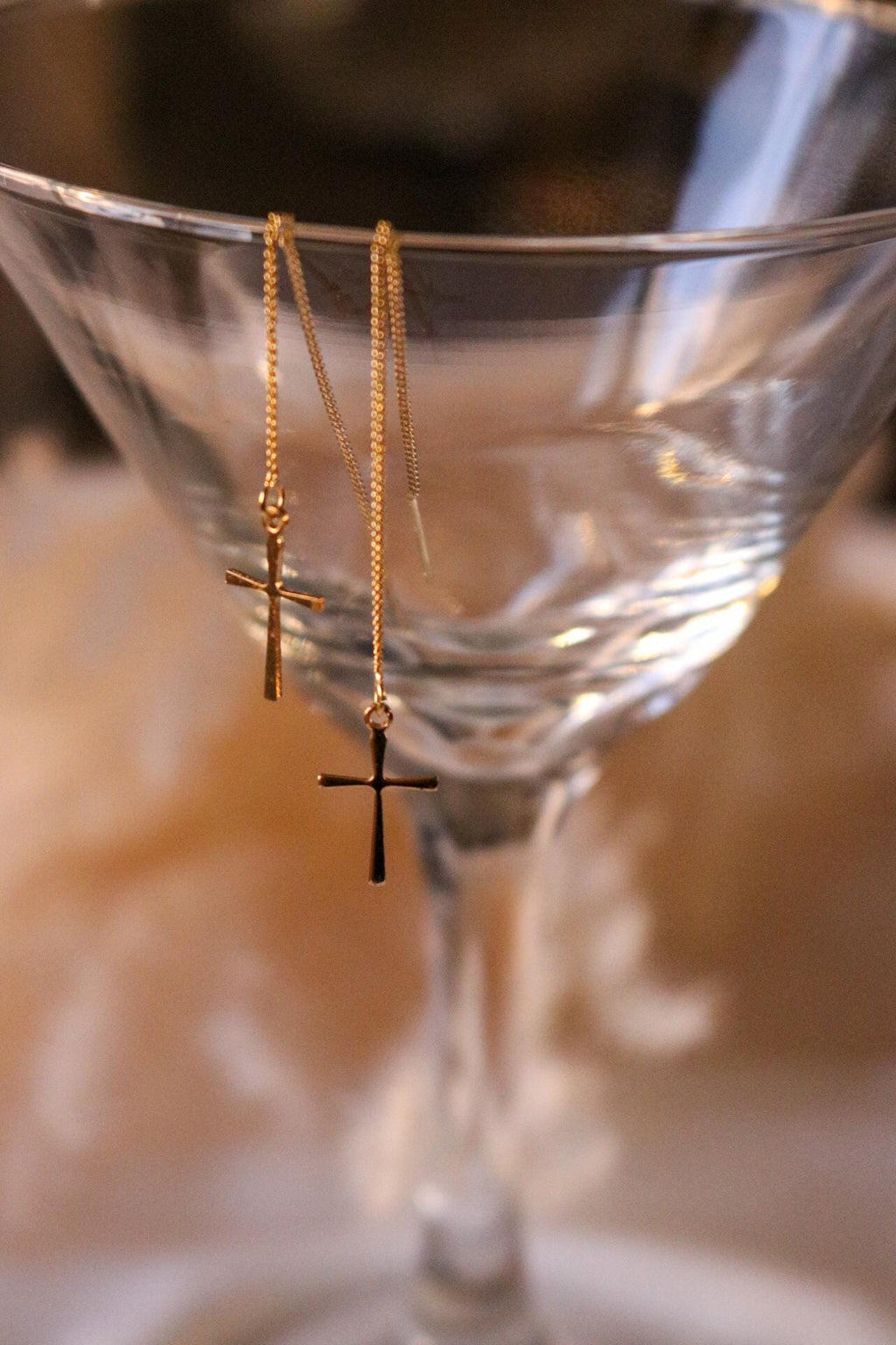 Cross earrings gold, earrings-chains, minimalistic earrings, Gold Earrings, gifted, giftful earrings, christianity gifted, christian  gifted