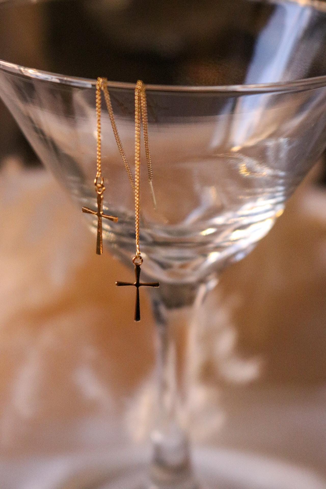 Cross earrings gold, earrings-chains, minimalistic earrings, Gold Earrings, gifted, giftful earrings, christianity gifted, christian  gifted