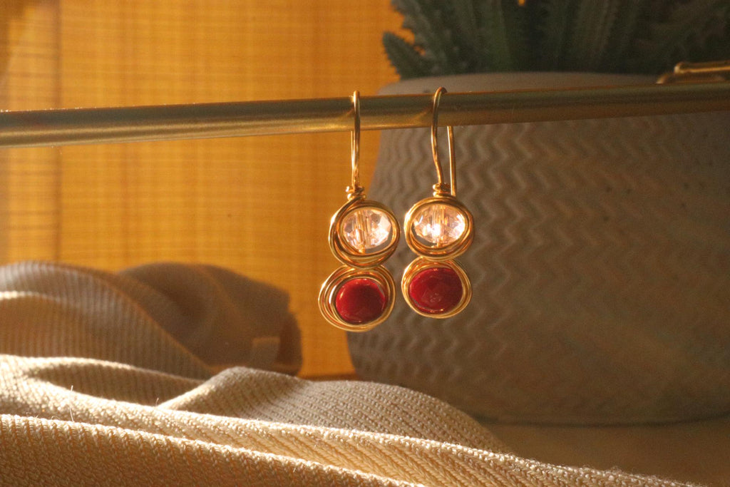 Red Crystal Earrings Dangle, Drop earrings for women, Drop earrings wedding, Modern earrings handmade, Valentines day  jewelry