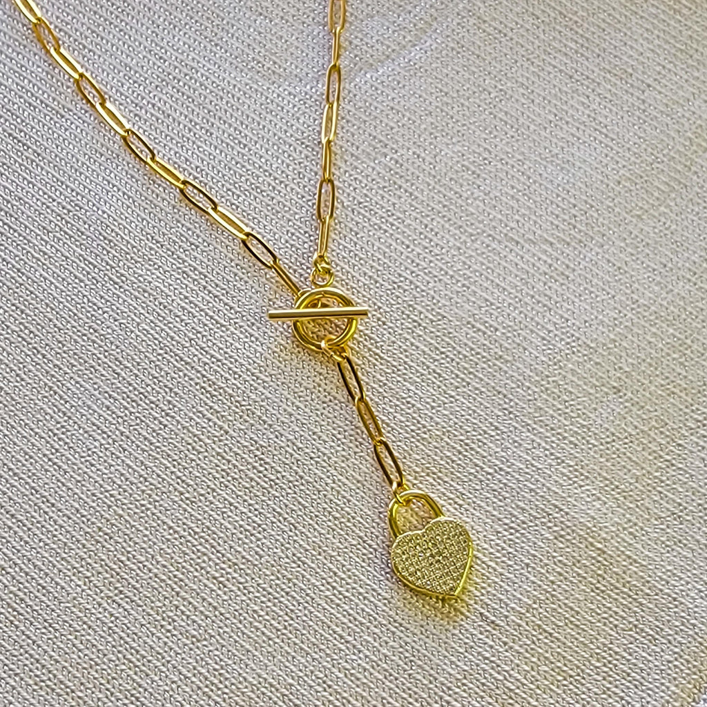 Heart Pendant Paperclip Necklace, Layering Necklace Heart charm, Layered Necklace, Gold paperclip chain, Chain link necklace, gifts for-her