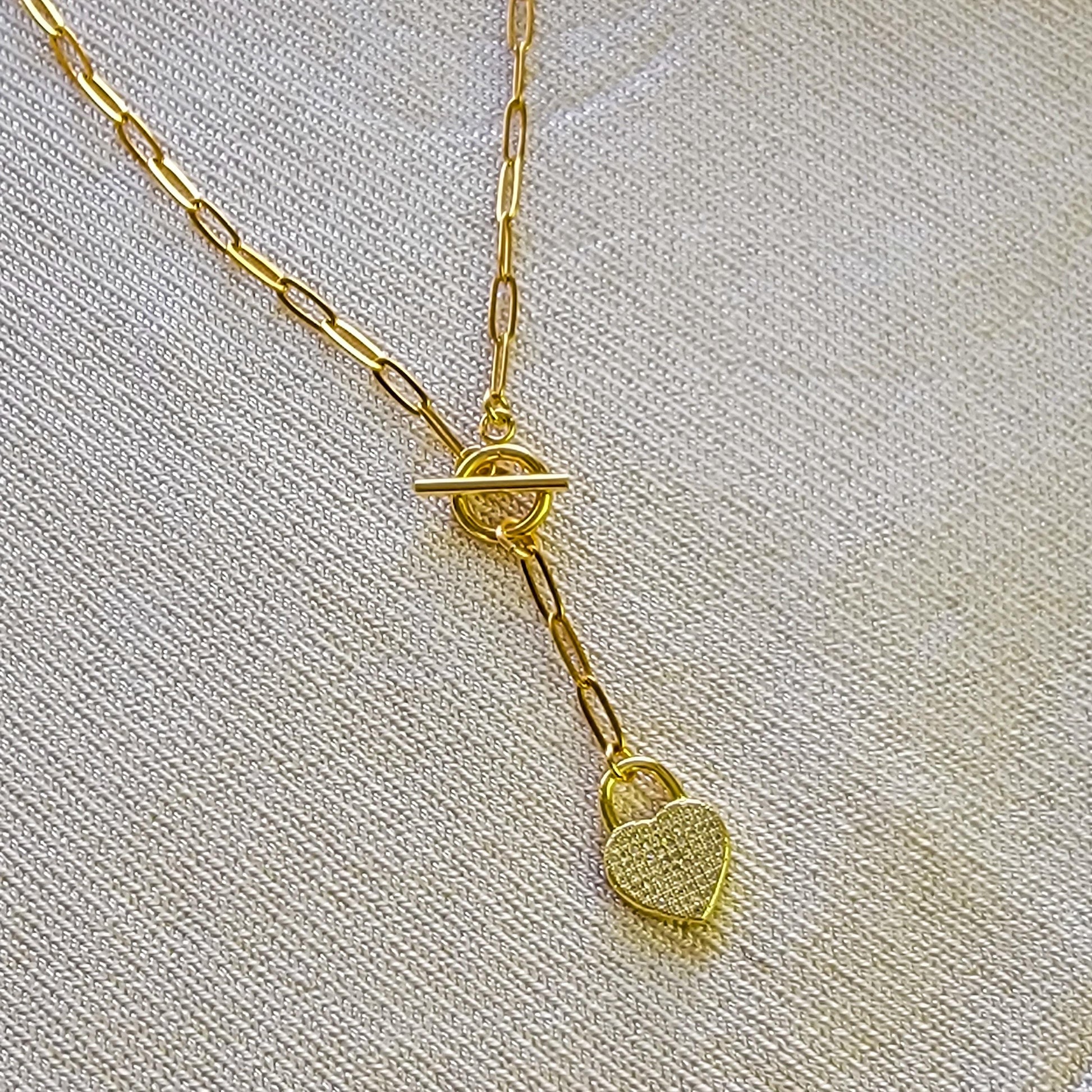 Heart Pendant Paperclip Necklace, Layering Necklace Heart charm, Layered Necklace, Gold paperclip chain, Chain link necklace, gifts for-her